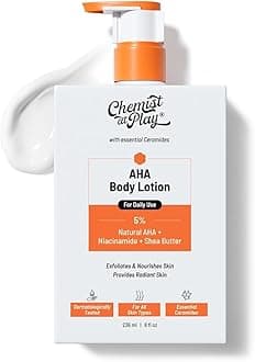 – Chemist At Play AHA Body Lotion for Dry Skin | Exfoliates Dead Skin, Deeply Nourishes & Boosts Radiance | With 5% Natural AHA, Niacinamide & Shea Butter | Skin Brightening & Moisturising Lotion- 236ml