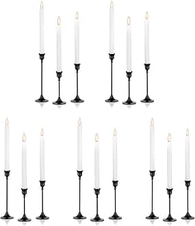 Nuptio Black Candle Holder Candlestick Holders 15 Pcs Candle Sticks Holder Metal Tapered Candle Holder, Taper Candle Holders for Wedding Christmas Party Celebration Mantel Dinner Home Decoration