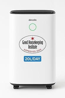 Devola Low Noise Compressor Dehumidifier with HEPA Filter – Perfect for Moisture, Damp & Condensation In Indoors, Homes, Bedrooms, Kitchens, Garages, Basements, Offices (20L)