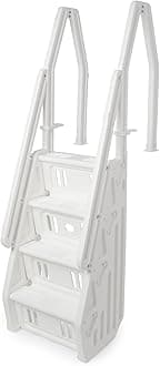 Vinyl Works 24 Inch in Pool Step Ladder, Adjustable Stair Entry System with Handrails and Non-Slip Surface for Above Ground Swimming Pools, White