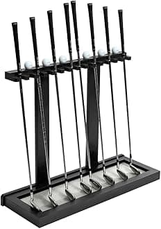 Premium Wooden Club Display Rack | 14 Club Capacity | Perfect for Golf Simulators | Solid Hardwood |3 Color Options | Golf Ball Rack Included (Black/Gray)