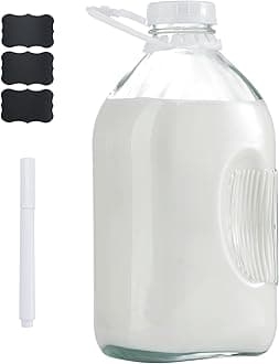 FyndraX Glass Milk Jugs Bottle - 64Oz Water Container with Airtight Screw Lid, Half Gallon Juice Jar Pitcher for Storage Iced or Hot Drinks in Refrigerator, Set of 1