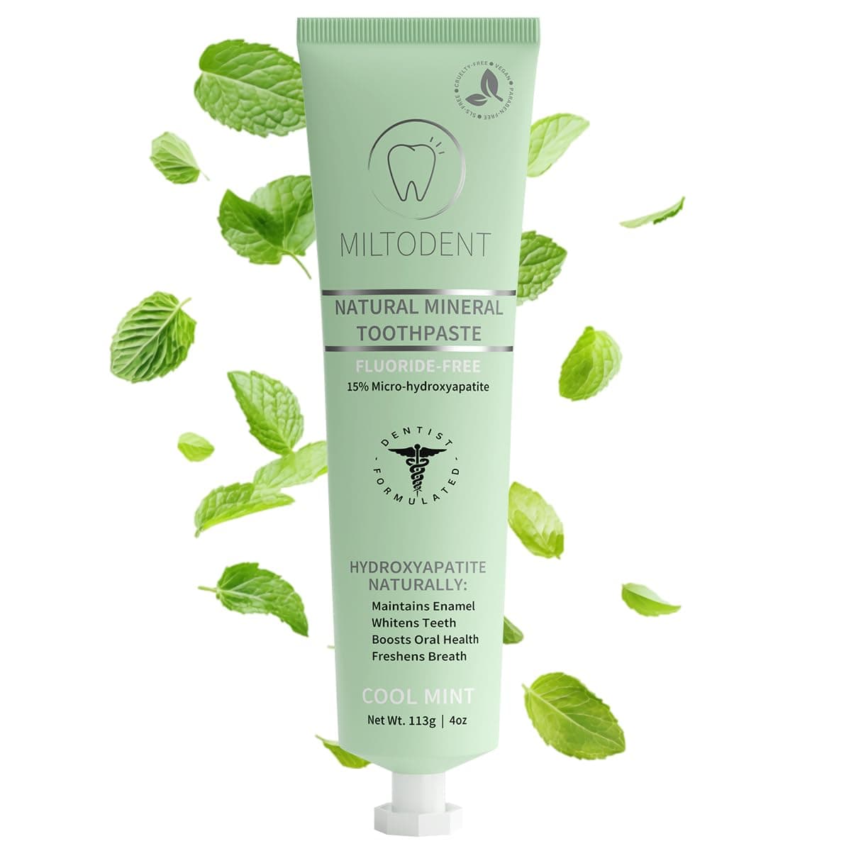 Premium Hydroxyapatite Toothpaste - 15% Micro-Hydroxyapatite, Fluoride-Free, SLS-Free, Mint Flavor, 4oz