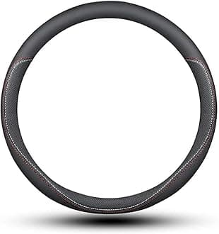Carodi Latest Nappa Leather car Steering Wheel Cover, Stylish Non-Slip Leather car Interior 15 inches Universal（Black）
