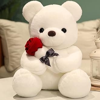 GailiMaiYa Teddy Bear Plush Stuffed Animal Teddy Bear with Rose,Cute Sweet Bear Great Gift for Your Loved One,Girlfriend Kids Birthday, Valentine, Christmas(18 inches, White)