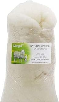 Carded Lambs Wool Stuffing Batting for Needle Felting, Knitted Toys, Crafts, Bright Creations, Pillow Filler, Stuffed Animals, Cushions,Super Clean Fine, Natural White(1oz, Combed Wool)