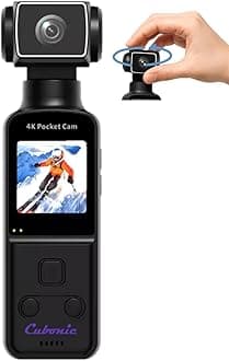 K1 Pocket, 4K Ultra HD Enabled Camcorder, 270° Manual Rotatable Handheld Sports, Action Recorder for Outdoor, Riding, Diving, Shooting Compatible with Extenal Type-C Mic Vlogging Camera