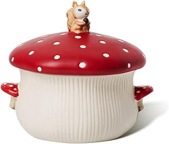 Large Soup Bowl, Double Mushroom Handle & Mushroom Lid - Safety Matt Ceramics 32oz Noodles Bowls, Use for Stew, Salad, Porridge & More.