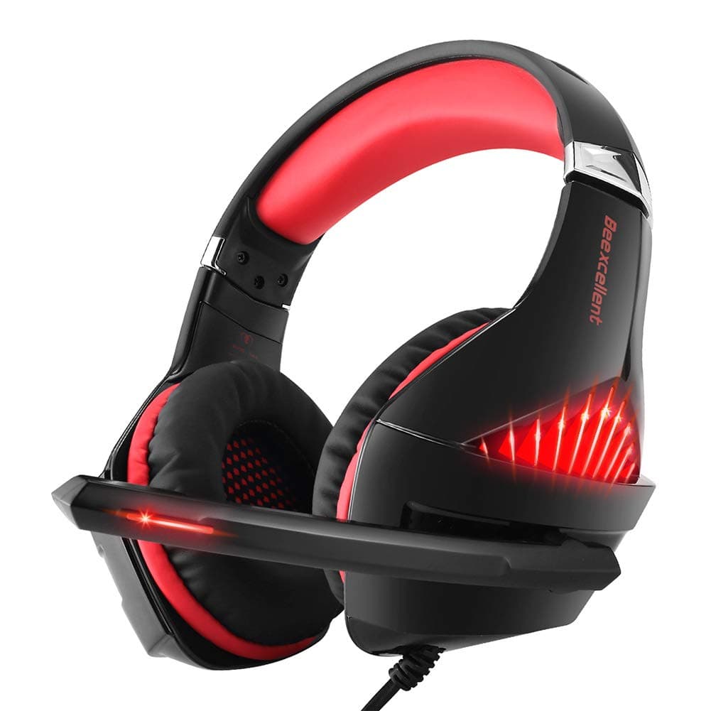 Selieve Gaming Headset for Xbox One, PS4, Nintendo Switch, PC, with Noise Cancelling Mic, LED Light Bass Surround Soft Memory Earmuffs for Anthem/Fortnite/NBA 2K19/ (Black & Red)
