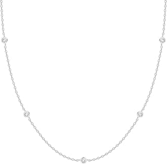 14K Gold Plated Station Necklace - Simulated Diamond Layering Necklaces - Womens CZ Chain