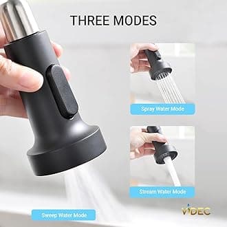 VIDEC Smart Kitchen Faucet, 3 Modes Pull Down Sprayer, LED Temperature Control, Ceramic Valve, 360-Degree Rotation, 1 or 3 Hole Deck Plate. 10-Year Warranty. (KW-56R, Black)