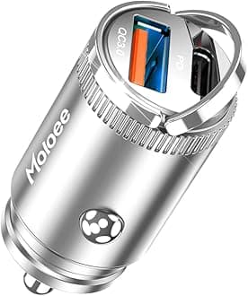 USB C 60W Car Charger Fast Charge, PD 30W & QC 30W Dual Port, Metal Body Fast Charge Adapter with Flush Fit Pull Ring, Car Accessories Universal for iPhone 13 12 11 Pro Max XS, Samsung Galaxy