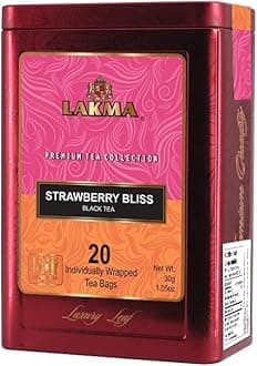 Lakma Black Tea with Strawberry & Cream - 20 Tea Bags - (1 Pack) - Premium Collection in Metal Gift Tin