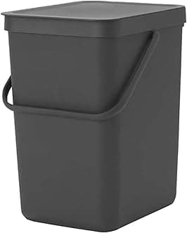 Brabantia Sort & Go Kitchen Recycling/General Waste Rubbish Bin (25L / Grey) Stackable Refuse Organiser with Handle & Removable Lid, Easy Clean, Free PerfectFit Bags included