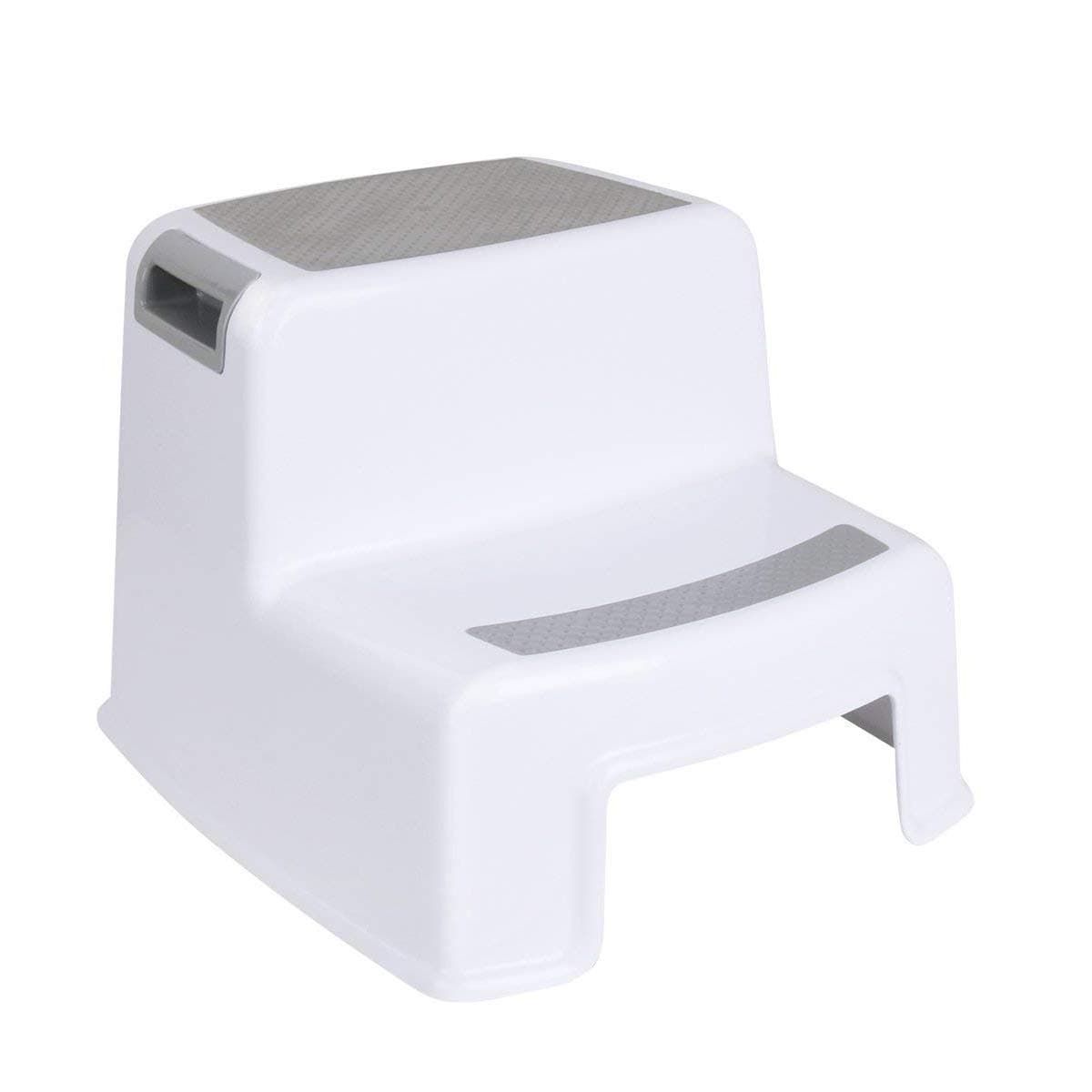 Funhoo Dual Height Step Stool for Kids, 2 Steps Non Slip for Toilet Potty Training/Hands Washing, Stepladder for Bathroom/Toilet/Kitchen etc. (Grey & White)