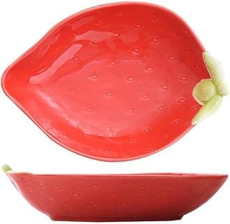 2 Pieces Creative Cute Avocado Glaze Color Ceramic Dish Snack Fruit Salad Bowl Breakfast Cereal Dessert Plate Photography Props-Red