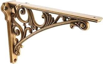 Decorative Shelf Bracket 10 inch, Antique Brass Shelf Brackets for Shelving, Heavy Duty Vintage, DIY Projects, Hardware Included, 4 Pack, 9.84x7x1.73 inch,Baroque Style