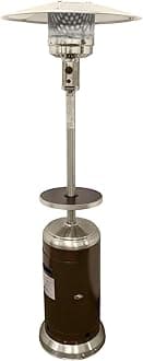 Hiland HLDS01-SSHGT 48,000 BTU Propane Patio Heater with Wheels and Table, Large, Hammered Bronze/SS