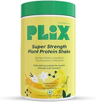 Plix - The Plant Fix Strength Vegan Post Workout Plant Protein Powder- 1Kg (Vanilla), Antioxidants, Digestive Enzymes, 25 G Plant Protein | No Added Sugar | Gluten Free | No Added Preservatives.