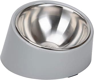 SuperDesign Dog & Cat Pet Bowl, Stainless Steel with Stand, 15° Tilt, Easier to Eat, Includes Melamine Stand, Anti-Slip, Removable Bowl, Easy to Clean, Dishwasher Safe, Medium, Gray