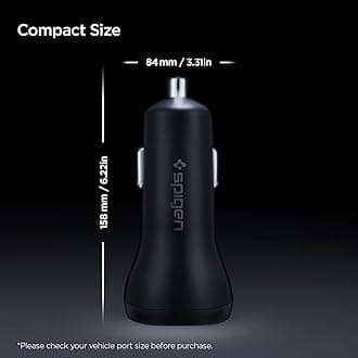 Spigen Essential 45W Car Charger Cigarette Lighter Socket (PD Support + QC3.0 Compatible) Car Charger / Compatible with iPhone 14 13 Plus Pro Max Mini / iPad / Galaxy S22 Series and More