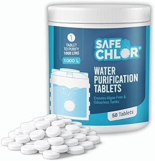 Safe Chlor Tab 1000 | Chlorine Tablets for Water Tanks of 1000 Ltrs, Overhead & Underground Water Tanks; Water Purification Tablets Kills Bacteria and Prevents Algae; Pack of 50 Tablets for 50000 Ltrs