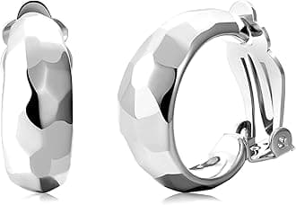 Clip on Earrings Women, 14K Gold Hoop Clip-On Earrings for Women, Hypoallergenic Non Pierced Croissant Earrings