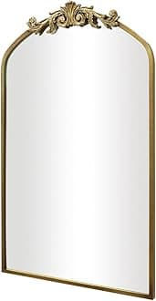 Arendahl Traditional Gold Arch Wall Mirror, 15"x23" Carved Elegant Rectangle Vintage Mirror with Antique Ornate Frame, Baroque Inspired Home Decor for Vanity Bedroom