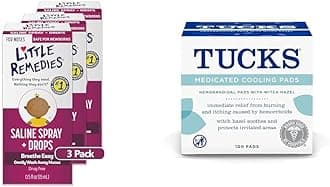 Little Remedies Saline Spray and Drops | Safe for Newborns | 0.5 Fl Oz (Pack of 3) + Tucks Medicated Cooling Pads, 100 Count