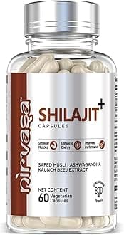 Nirvasa Pure Shilajit/Shilajeet (800mg) 60 Capsules | Boost Strength, Stamina, Energy & Immunity | Supports Vitality, Performance & Muscle Growth | Ashwagandha, Safed Musli & Kaunch Beej (Pack of 1)