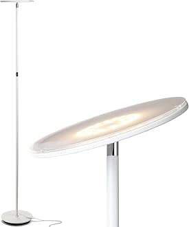 Brightech Sky Flux Dimmable LED Floor Lamp – Super Bright Floor Lamp with 3 Light Modes for Living Room, Office – Torchiere Standing Touch-Lamp, Tall Torch Lamp for Bedroom & Reading - White