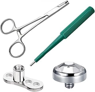 4PCS Dermal Piercing Kit, 14G Dermal Tops 4mm CZ, Dermal Base 2mm Raise, Dermal Punch 2mm, Micro Dermal Anchor Tube Insertion Hemostat Forceps 6" for Surface Skin Piercing Jewelry