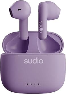 Sudio A1 Purple, Earphones with Bluetooth, Touch Control with Compact Wireless Charging Cradle, IPX4 Protected, Noise-Permeable Headphones with Built-in Microphone, Premium Crystal Sound