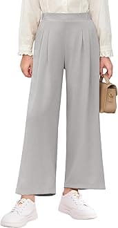 Haloumoning Girls High Waisted Uniform Pants Kids Wide Leg Dress Pants Casual Trousers with Pockets 5-14 Years