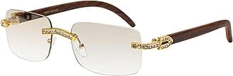 Retro Vintage Style Rimless Clear Lens Sunglasses for Women & Men Luxury Glasses Fashion Crystal Wood Eyewear Shades