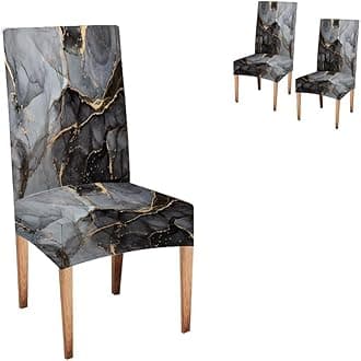 CAPSCEOLL Marble Black Gray Dining Chair Covers Set of 2,Stretch Parsons Chair Slipcovers Universal Removable Washable Parson Chair Covers for Dining Room,Living Room,Kitchen
