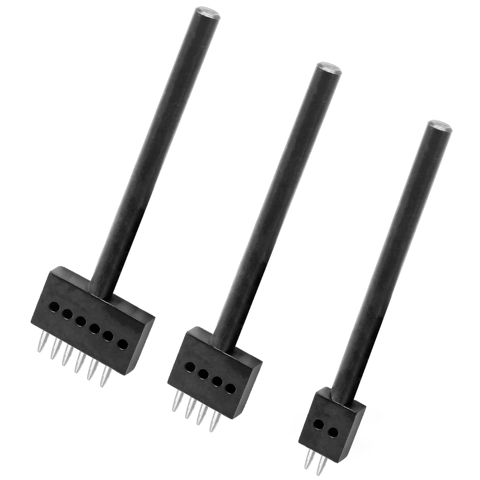 Prong Punch Tool Set, 3 Pcs 5mm Leather Row Round Hole Tooth, 2/4/6 Prong Row Diamond Stitching Chisel for DIY Leather Craft, Black