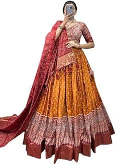 Womens' Wear Tussar Silk With Patola Printed Lehenga Choli Patola Print With Foil Work Chaniya Choli