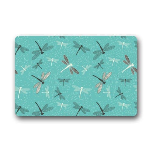 Door Mat Dragonfly Pattern with Teal Blue Background Doormat Rug Indoor/Outdoor/Front Door/Bathroom Mats Floor Mat 23.6inch X 15.7inch
