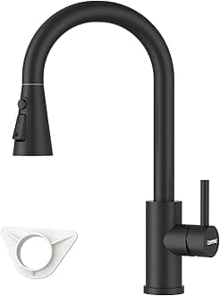 Matte Black Kitchen Mixer Tap with Pull Out Spray, Swan Neck SUS304 Stainless Steel Single Lever Sink Taps Mixer, 360° Swivel High Arc Black Tap with 3 Spray Modes, UK 1/2'' Kitchen Faucet