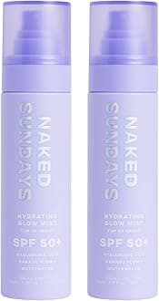 SPF 50 Hydrating Glow Face Mist - Daily Sunscreen Spray & Makeup Setting Spray with Hyaluronic Acid, Lightweight, Non-Greasy & Hydrating, 2-Pack