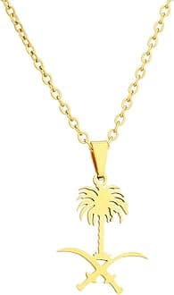 Saudi Arabia Map Shape Pendant Necklace - National Emblem Ethnic Style Sweater Chain African Patriotic Unisex Charm Jewelry for Couple Clavicle Chain Hip Hop Gift,Gold,45Cm/17 in