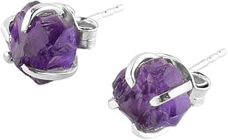 AA Raw Gemstone Rough Crystal Stone Dainty Stud Earrings for Women, Birthstone Handmade Wedding Jewelry, 925 Sterling Silver 4-Prong Setting Earrings, Birthday Gifts for Mom, Girls