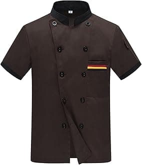 Men's Chef Coat Uniform Short Sleeve Cook Jacket Restaurant Kitchen Work Breathable Clothes