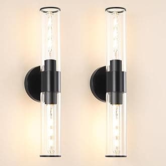 Matte Black Bathroom Sconces Wall Lighting, 2 Light Hardwired Bathroom Vanity Light, Modern Wall Sconce set of Two, Wall Mounted Light for Mirror, Makeup Vanity, Washroom, Hallway (Bulbs Not Included)