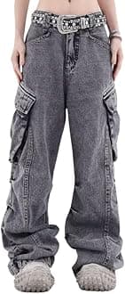 Lafaguw Women's Cargo Pants Low Waist Baggy Jeans Y2K Pocket Wide Leg Casual Trendy Streetwear Grunge Emo Clothes