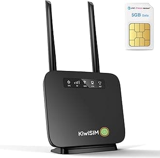KiwiSIM 4G LTE WiFi Router with 5GB Data Card, Portable Modem WiFi Router, 300Mbps WiFi, Supports Verizon, AT&T and T-Mobile, 3000mAh Battery, WiFi Mobile Hotspot Router for Home/Office/RV/Camping