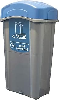 Eco Nexus 85 Mixed Paper & Card Recycling Bin (Grey, Pastel Blue Sticker) – 85-Litre Mixed Waste Bin with Narrow Footprint – Slim Indoor Recycling Container