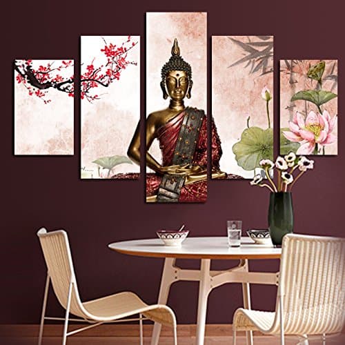5 Panel Abstract Printed Buddha Painting Buda Canvas Wall Art Buddhism Home Decor Buda Cuadros Picture For Living Room Framed(With Inner Wood Frame) EMS(7-10 Working Day) XY-J001