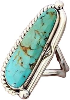 Western Jewelry Natural Turquoise Diamond Rings for Women Boho Turquoise Silver Rings Jewelry Adjustable Vintage Gemstone stone Joint Knuckle Rings Finger Index Ring
